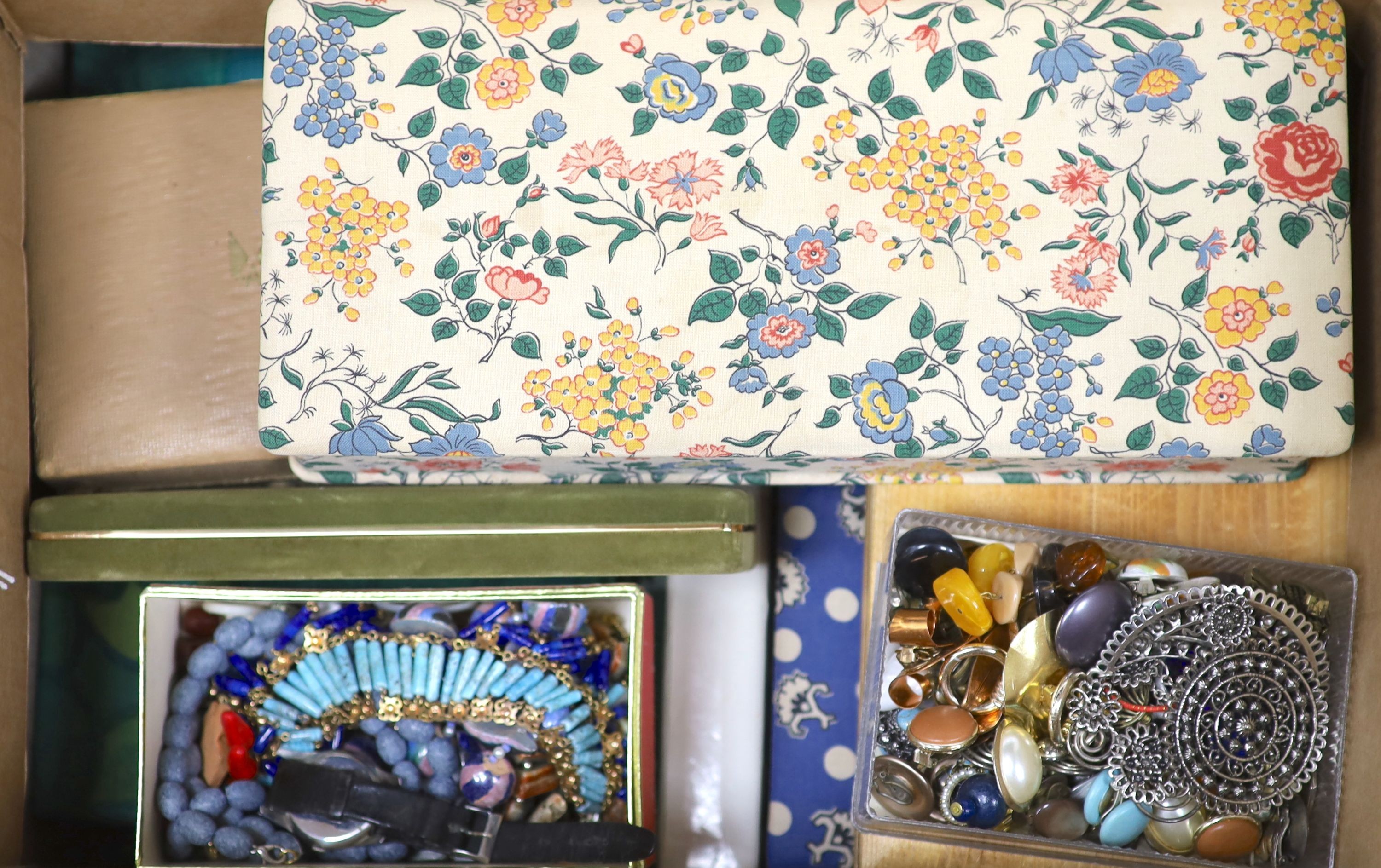 A large quantity of assorted mainly costume jewellery and a gentleman's steel Longines manual wind wrist watch.